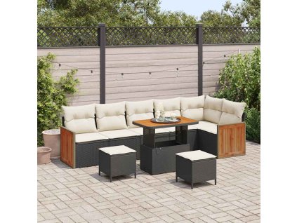 Sada zahradních pohovek 9 pcs Černá a krémová polyratan 3365275