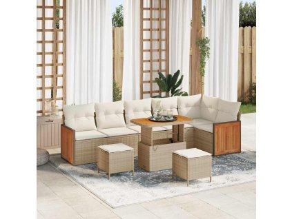 Sada zahradních pohovek 9 pcs Béžová a krémová polyratan 3365276