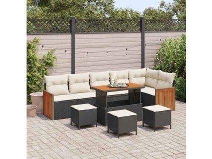 Sada zahradních pohovek 10 pcs Černá a krémová polyratan 3365280