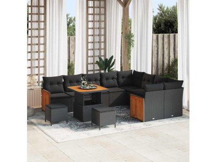 Sada zahradních pohovek 12 pcs Černá polyratan 3365289