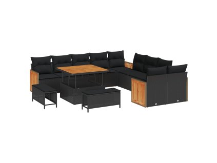 Sada zahradních pohovek s polštářem 17 pcs Černá polyratan 3365304