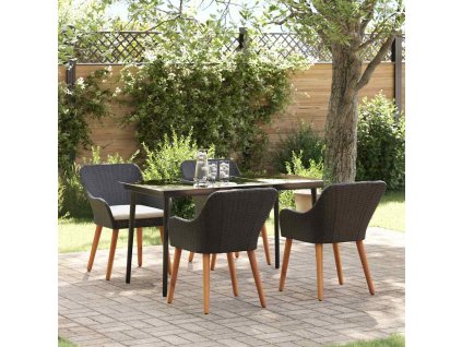 Zahradní jídelní souprava s polštářem 5 pcs Černá polyratan 3261665