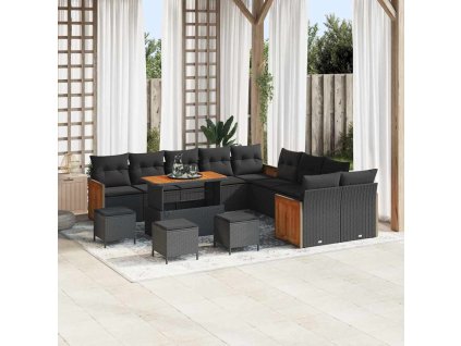 Sada zahradních pohovek 14 pcs Černá polyratan 3365319