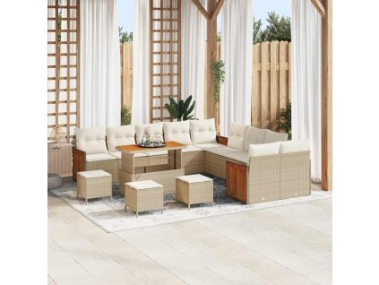 Sada zahradních pohovek 14 pcs Béžová a krémová polyratan 3365321