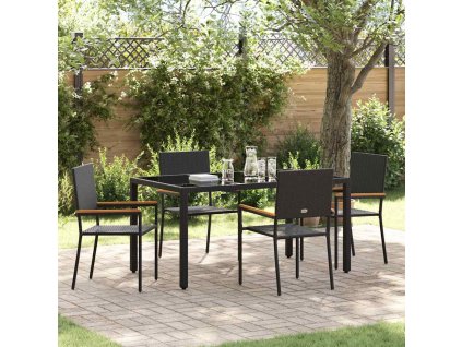 Zahradní jídelní souprava 5 pcs Černá polyratan 3365390