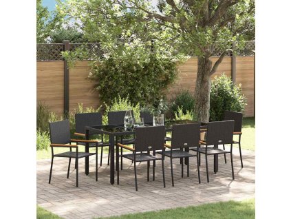 Zahradní jídelní souprava 9 pcs Černá polyratan 3365399