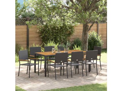 Zahradní jídelní souprava 9 pcs Černá a hnědá polyratan 3365412