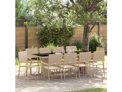 Zahradní jídelní souprava 11 pcs Béžová Poly ratan 3365419