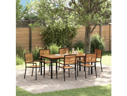 Zahradní jídelní souprava 7 pcs Černá a Dřevo polyratan 3365502