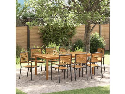 Zahradní jídelní souprava 9 pcs Černá Poly ratan 3365526