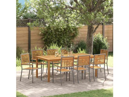 Zahradní jídelní souprava 9 pcs Šedá Poly ratan 3365527