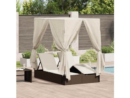 Dvojité sluneční lehátko s střechou Hnědá 205 x 129 x 200 cm 3376128