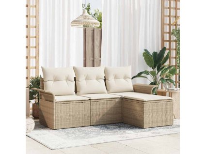 Sada zahradních pohovek s polštářem 4 pcs Béžová Poly ratan 3353980