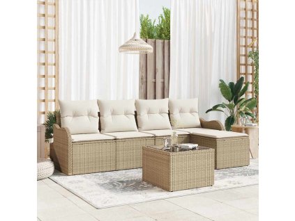 Sada zahradních pohovek s polštářem 6 pcs Hnědá Poly ratan 3354340