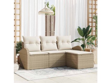 Set pohovek s polštářem 4 pcs Béžová a bílá polyratan 3354660
