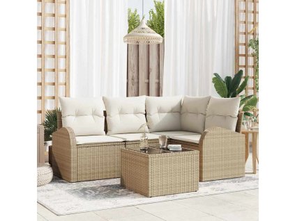 Set pohovek s polštářem 5 pcs Béžová a bílá polyratan 3354700