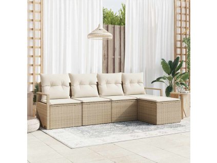 Set pohovek s polštářem 5 pcs Béžová a krémová polyratan 3355010