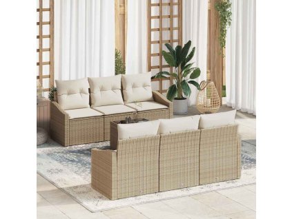 Set pohovek s polštářem 7 pcs Béžová a krémová polyratan 3355280