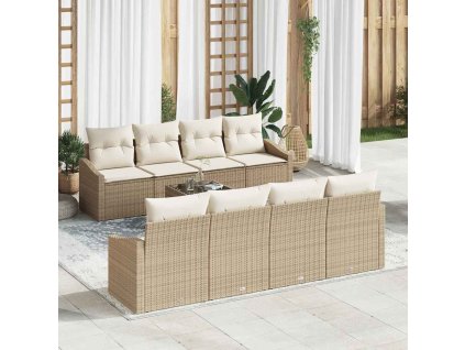 Set pohovek s polštářem 7 pcs Béžová a krémová polyratan 3355320