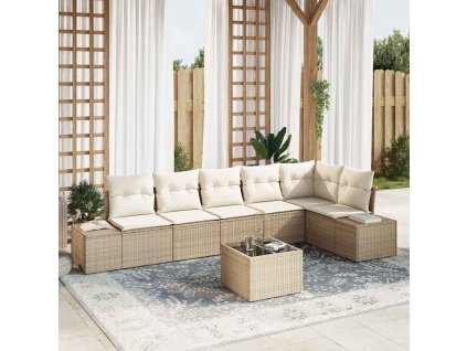 Sada zahradních pohovek s polštářem 7 pcs Béžová a krémová 3355760