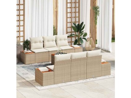 Sada zahradních pohovek s polštářem 7 pcs Béžová Poly ratan 3356701