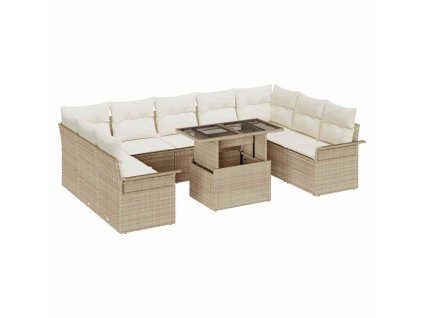 Sada zahradních pohovek s polštářem 10 pcs Béžová Poly Ratan 3357084