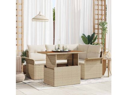 Sada zahradních pohovek s úložištěm 5 pcs Béžová Poly ratan 3358066