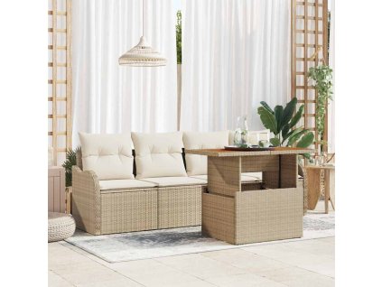 Sada zahradních pohovek s úložištěm 5 pcs Béžová Poly ratan 3358129