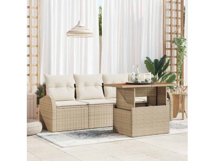 Sada zahradních pohovek s úložištěm 5 pcs Béžová Poly ratan 3358255