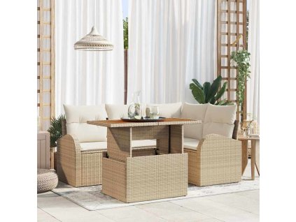 Sada zahradních pohovek s úložištěm 5 pcs Béžová Poly ratan 3358318