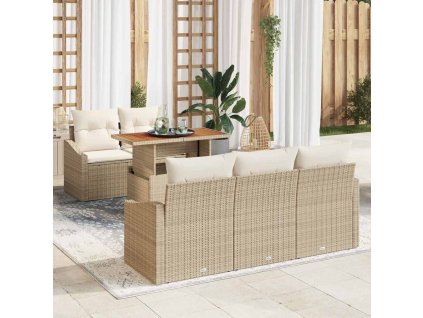 Sada zahradních pohovek s úložištěm 6 pcs Béžová Poly ratan 3358514