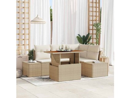 Sada zahradních pohovek s úložištěm 5 pcs Béžová Poly ratan 3358696