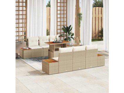 Sada zahradních pohovek s úložištěm 7 pcs Béžová Poly ratan 3358770