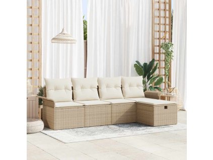 Sada zahradních pohovek s polštářem 5 pcs Béžová Poly ratan 3360192