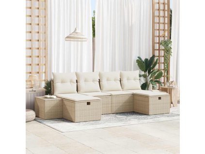 Sada zahradních pohovek s polštářem 6 pcs Béžová polyratan 3360752