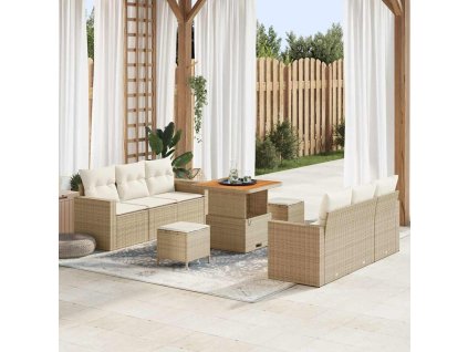 Sada zahradních pohovek s polštářem 9 pcs béžová a krémová 3363516