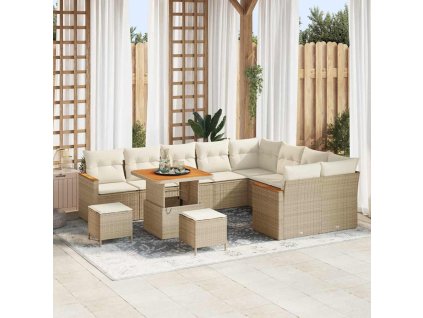 Sada zahradních pohovek s polštářem 12 pcs Béžová Poly Ratan 3365031