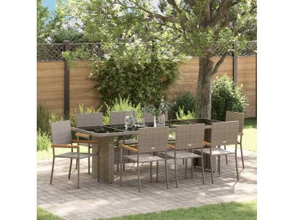 Zahradní jídelní souprava 9 pcs Šedá Poly ratan 3365415