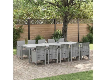 Zahradní jídelní souprava 11 pcs Světle šedá Poly ratan 3378768