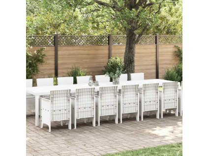 Zahradní jídelní souprava s polštáři s polštářem 15 pcs Bílá PP 3378804