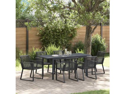 Zahradní jídelní souprava 7 pcs Černá Ocel a poly ratan 3378820