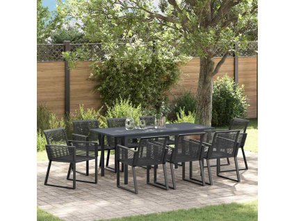 Zahradní jídelní souprava 9 pcs Černá Ocel a poly ratan 3378821