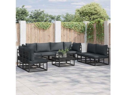 Sada zahradních pohovek s polštářem 9 pcs Černá Hliník 3378853