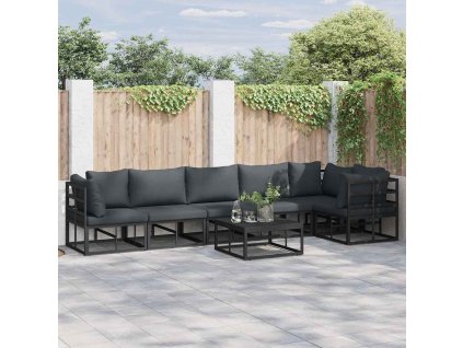 Sada zahradních pohovek s polštářem 7 pcs Černá Hliník 3378869