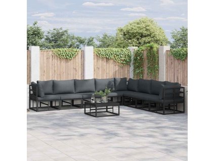 Sada zahradních pohovek s polštářem 8 pcs Černá Hliník 3378874