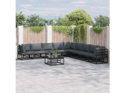 Sada zahradních pohovek s polštářem 10 pcs Černá Hliník 3378877