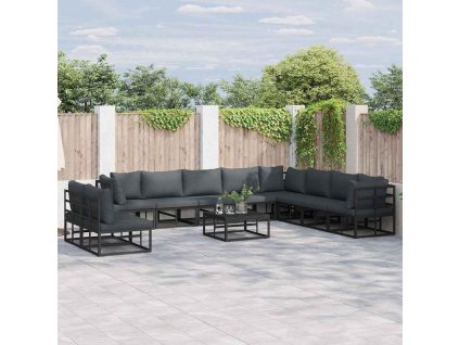 Sada zahradních pohovek s polštářem 11 pcs Černá Hliník 3378879