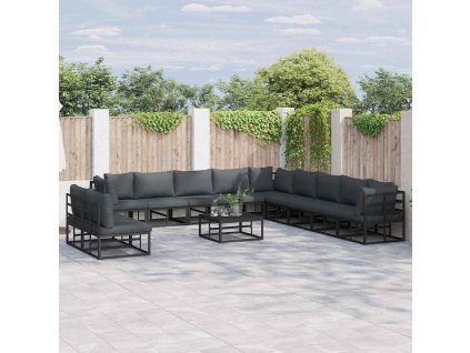 Sada zahradních pohovek s polštářem 12 pcs Černá Hliník 3378881