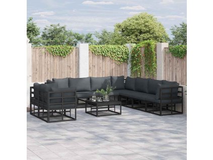 Sada zahradních pohovek s polštářem 9 pcs Černá Hliník 3378882