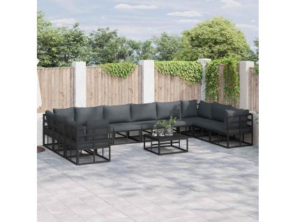 Sada zahradních pohovek s polštářem 10 pcs Černá Hliník 3378906